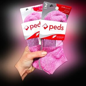NWT 2pks/4 Pairs PEDS Women's NO-SHOW ZONE CUSHION Socks: Pink/Gray!
